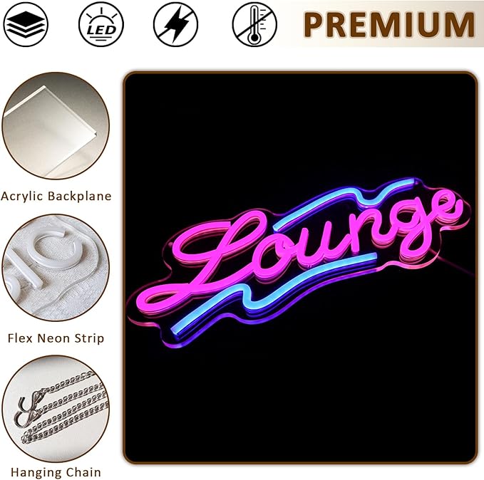 Lounge Neon Sign for Wall Decor, 16.54" x 6.69" Rest Led Signs for Room, USB Dimmable Neon Lights for Lounge Room Bar Hotel Cafe Nightclub VIP Room Man Cave Home Bedroom Decoration - Bloomnest