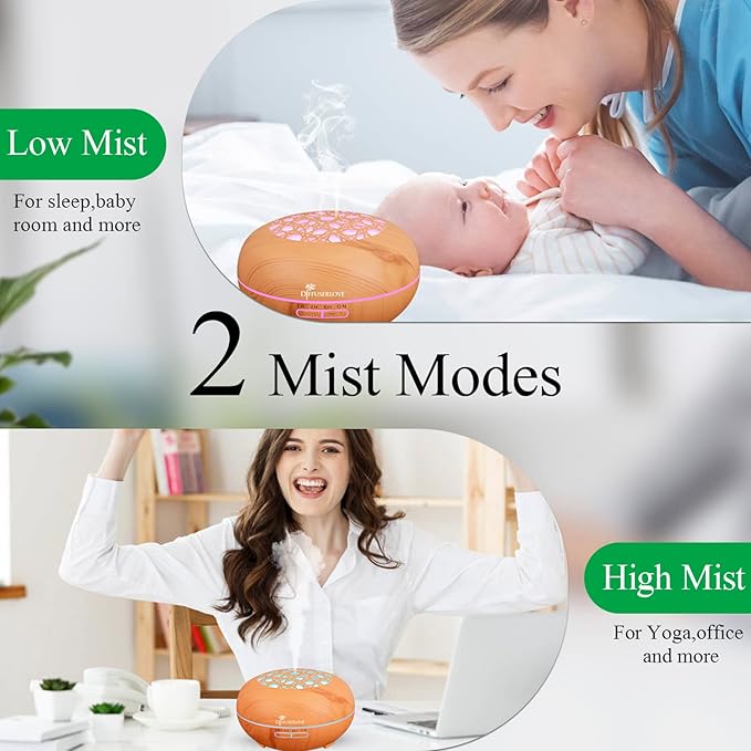 Diffuserlove Essential Oil Diffuser 550ML Diffuser Remote Control Wood Grain Aroma Diffuser Cool Mist Humidifier with 4 Timer, 7 Color LED Lights, Auto Shut-Off for Home Bedroom Office - Bloomnest