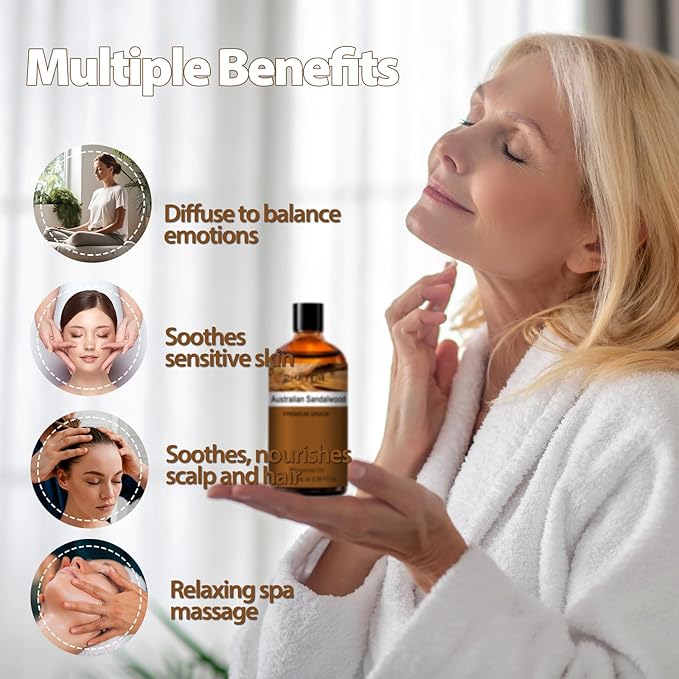 PHATOIL Australian Sandalwood Essential Oil, Pure Premium Natural Oil for Hair Care, Body Skin Care, Aromatherapy, DIY Candle, Soap Making 3.38Fl Oz - Bloomnest