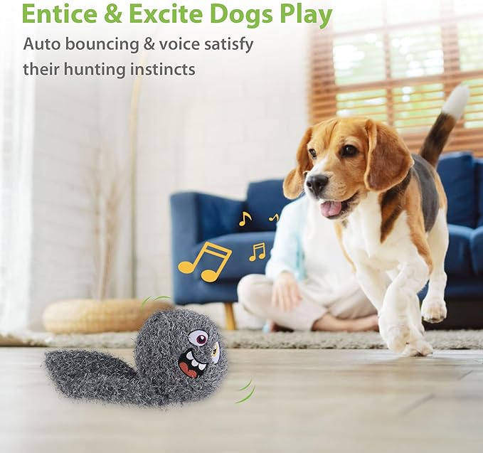 PETGEEK Interactive Dog Toys Ball - Rechargeable, Squeaky Plush Crazy Bouncer Dog Ball with Wiggles & Vibrations, Durable Moving Vibrating Toy for Small, Medium, Large Dogs (6 Inches, Gray) - Bloomnest