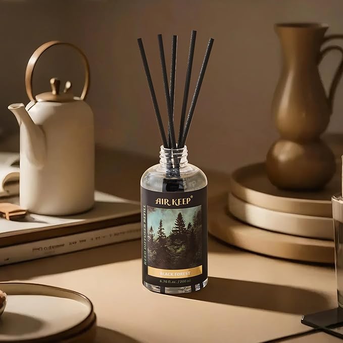 Airkeep Reed Diffuser Oil Refill with Diffuser Sticks, 6.76 Fl Oz(200ml) Black Forest Scented Oils, Aroma Therapy, Home Fragrance & Air Freshener, Office Décor, Decoration - Bloomnest