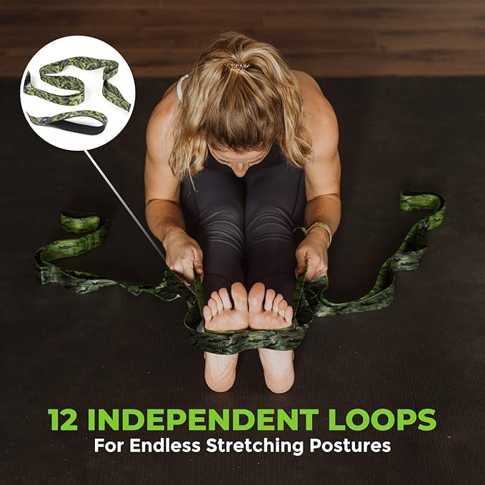 Gradient Fitness Stretching Strap for Physical Therapy, 12 Multi-Loop Stretch Strap 1.5" W x 8' L, Neoprene Handles, Physical Therapy Equipment, Yoga Straps for Stretching, Leg Stretcher. - Bloomnest