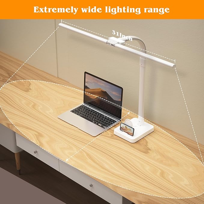Led Desk Lamp for Home Office,24W Bright Eye-Caring Desk Light with Base,5 Brightness and 5 temperatures Dimmable Workbench Task Light, Adjustable Gooseneck Table Lamp for Monitor(White) - Bloomnest