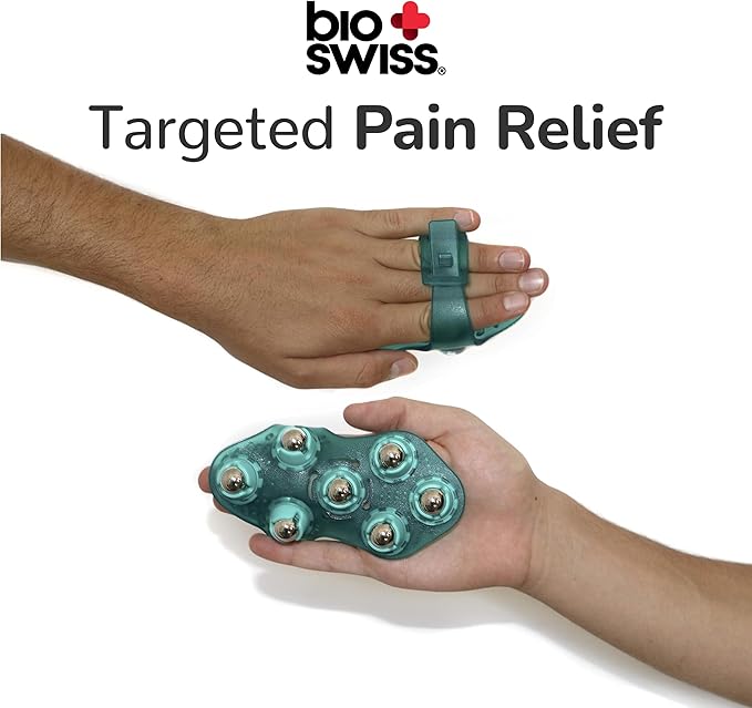 BioSwiss Massage Glove with Steel Roller Balls, Handheld Full Body Massager for Back, Neck, Shoulders, and Legs Bioswiss