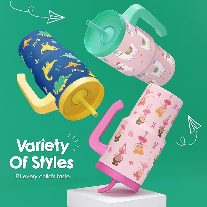 Dinosaur Tumbler 20oz with Handle and Silicone Straw Lid for Kid, Insulated Stainless Steel Cup, Gift for Kids Boys, Gifts Idea for Birthday Christmas Back to School - Bloomnest