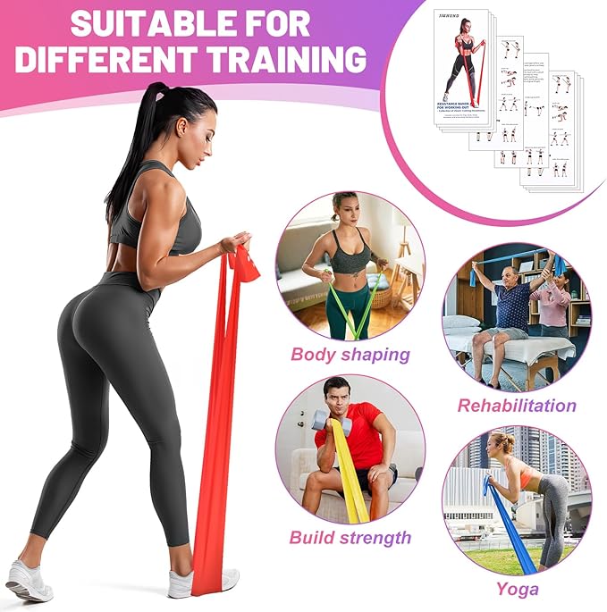 5 Pcs Resistance Bands, Professional Exercise Bands Elastic Stretch Bands for Fitness Yoga Pilates Stretching Strength Training, Workout Bands for Women and Men Home Gym - Bloomnest