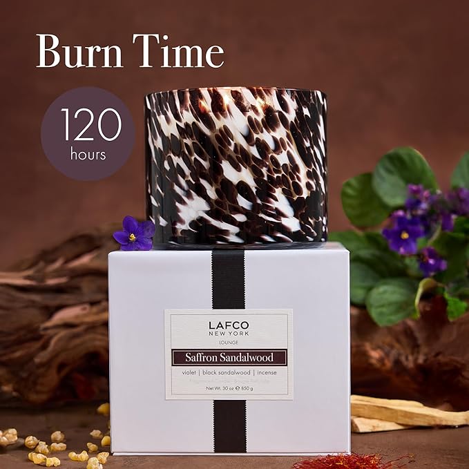 LAFCO New York Fall 3-Wick Candle, Saffron Sandalwood - 30 oz - 120-Hour Burn Time - Reusable, Hand Blown Glass Vessel - Made in The USA - Bloomnest
