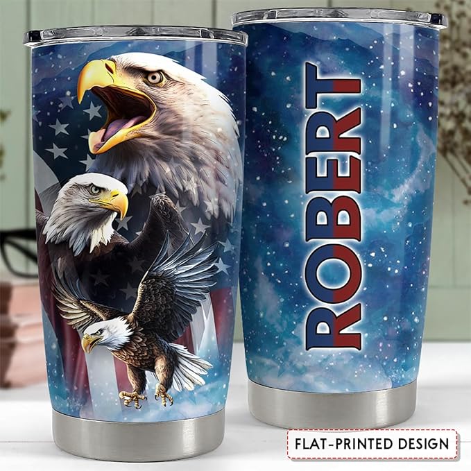 SANDJEST Personalized Eagle American Tumbler 20oz 30oz Tumblers with Lid Gift for Papa Dad Grandpa Patriot Christmas Birthday Vetaran - Bloomnest