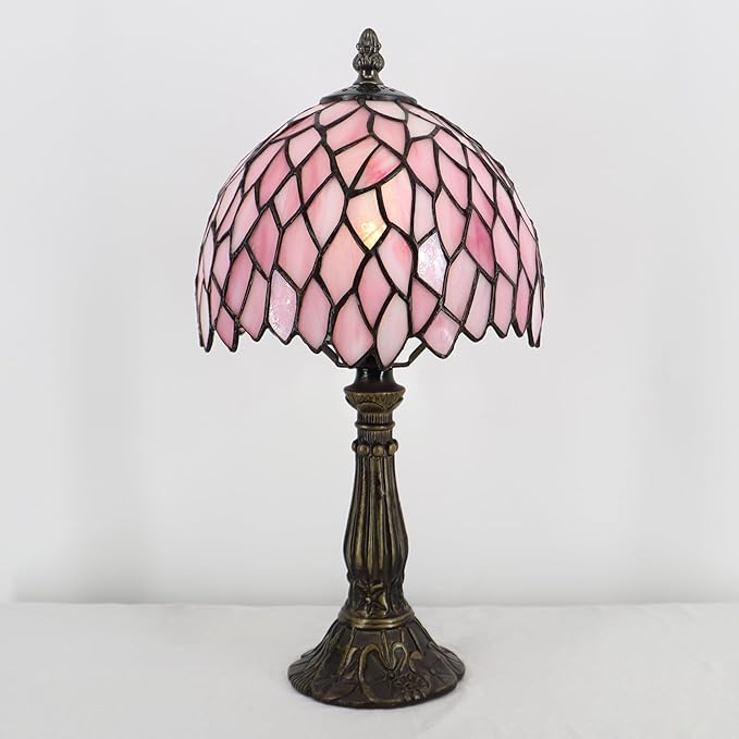 Small Tiffany Lamp Mini Accent Table Lamp Stained Glass Desk Memory Lamp Sympathy 8X14.5 Inch (Pink Wisteria) - Bloomnest