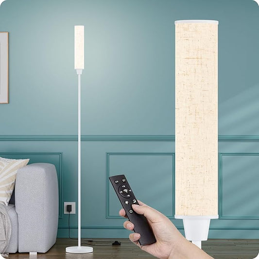 Floor Lamp with Remote Control, Floor Lamps for Living Room/Bedroom/Office, Stepless Adjustable 3000K-6000K Colors and 10-100% Brightness,Standing Light with Foot Switch (White+Beige Linen) - Bloomnest