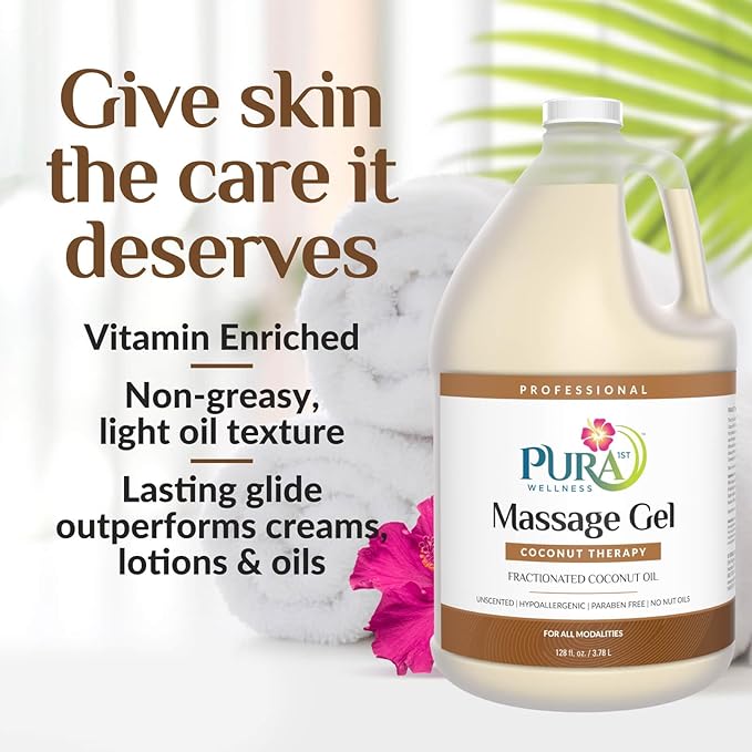 Coconut Therapy Massage Gel, Pura Wellness Massage Gel, Professional Deep Tissue Therapy, Coconut, Unscented, Recovery, 128oz - Bloomnest