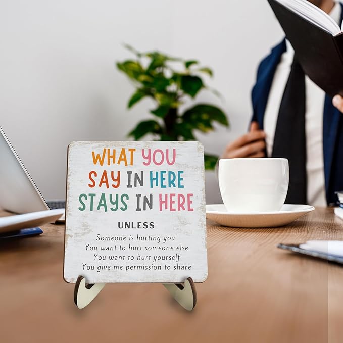 Positive Mental Health Office Decor Rustic Desk Decor Therapy Office School Counselor CBT Therapist Counseling Wood Sign Psychology Decoration for Home Farmhouse Table Shelf Plaque with Wood Stand - Bloomnest