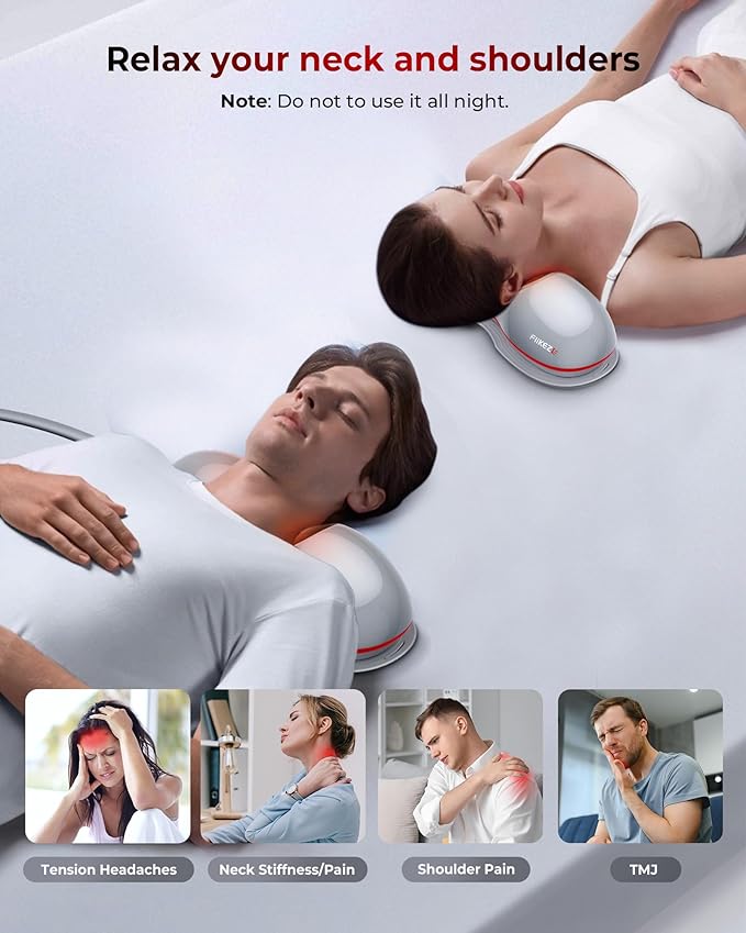 Heated Neck Stretcher with Red Light Therapy, Wireless Cervical Traction Device for TMJ Pain Relief and Shoulder Relaxer, Neck Traction Massager Pillow for Home/Office Used - Bloomnest