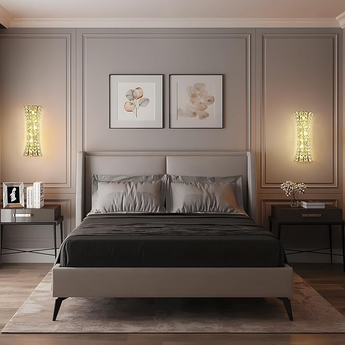 Crystal Wall Sconces,Modern Wall Light Fixtures,Luxury Indoor Gold Wall Lamp for Living Room Bedroom Bathroom Hallway Doorway Stairway,Bedside,Tricolor Vanity Lighting Fixture - Bloomnest