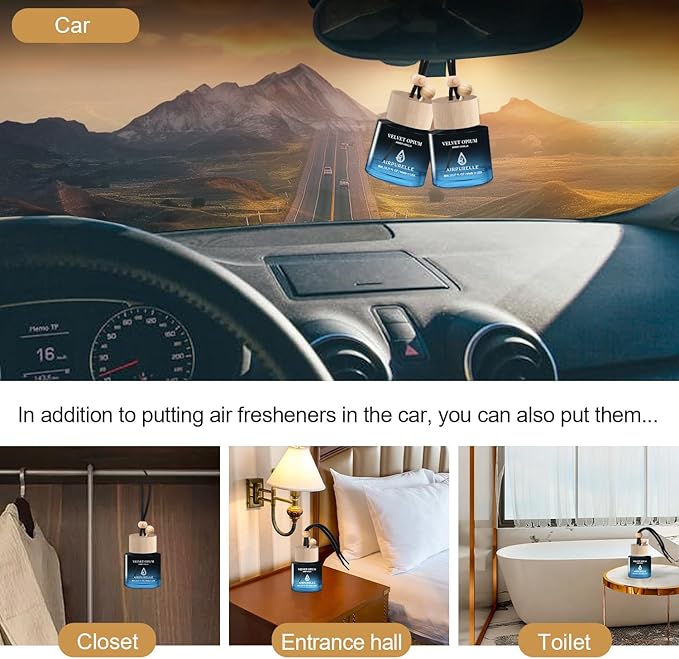 Car Air Freshener Hanging 2 Pack Car Fresheners Diffuser - Amber Vanilla Car Scents Essential Oil Air Diffuser, 45+ days Long Lasting Fragrance Air Fresheners, Two 0.27 FL OZ/8ML Made in USA - Bloomnest