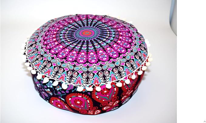 INDIAN CRAFT CASTLE ICC Mandala Barmeri Large Floor Pillow Cover Cushion Meditation Seating Ottoman Throw Cover Hippie Decorative Zipped Bohemian Pouf Ottoman Cases Pink Peacock 18" Round - Bloomnest
