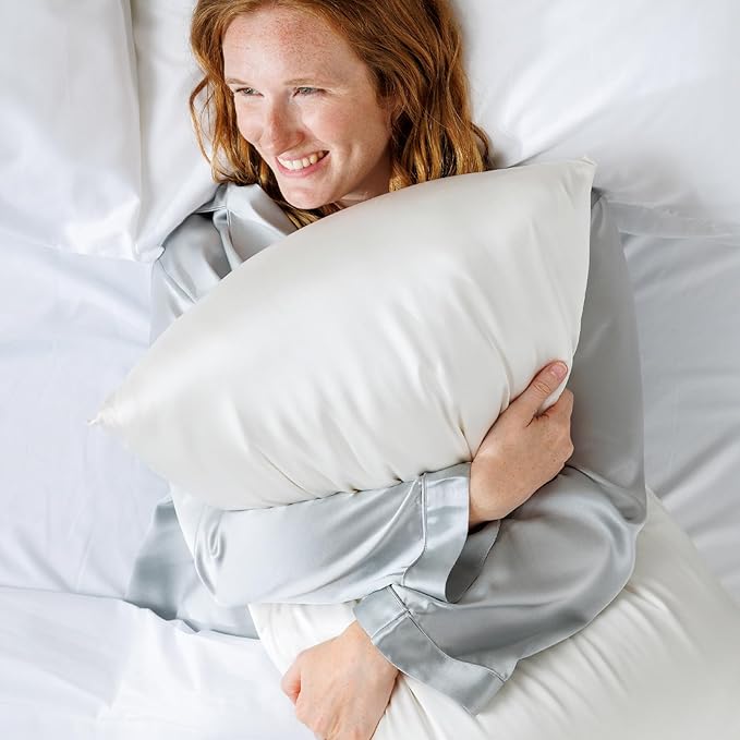 Fishers Finery 25mm 100% Pure Mulberry Silk Pillowcase Set (Taupe Stripe King 2 Pack) - Bloomnest