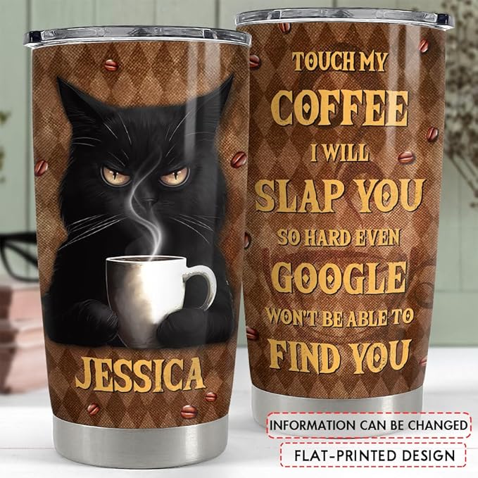 SANDJEST Personalized Black Cat Tumbler Funny Coffee 20oz 30oz Tumblers with Lid Gift for Women Girl Daughter Sister Mom Cat Lovers Christmas Birthday - Bloomnest
