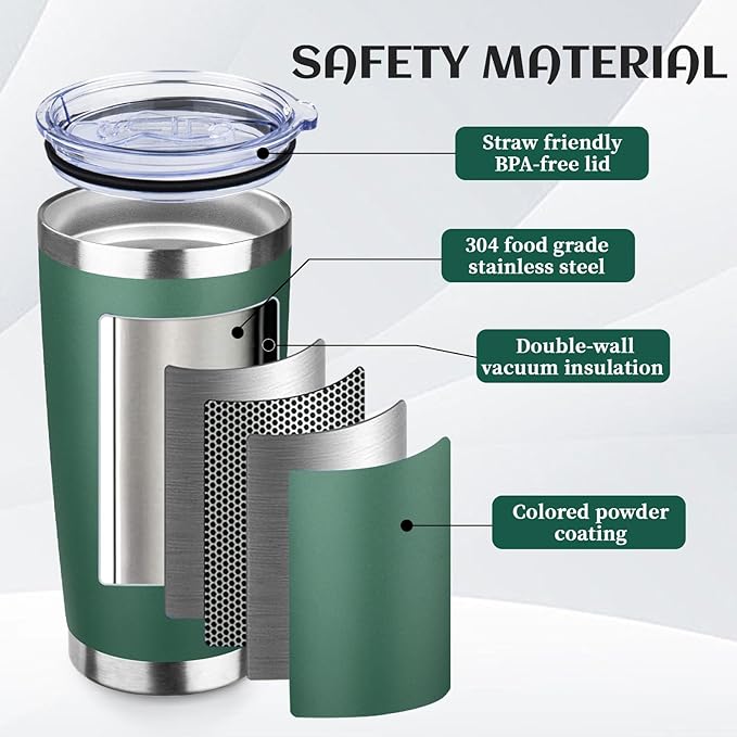 20oz Tumbler Bulk with Lid and Straw, Stainless Steel Double Wall Vacuum Insulated Travel Mug, Powder Coated Coffee Cups for Hot and Cold Drinks,Funny Gifts for Women Men(Dark green,1) - Bloomnest