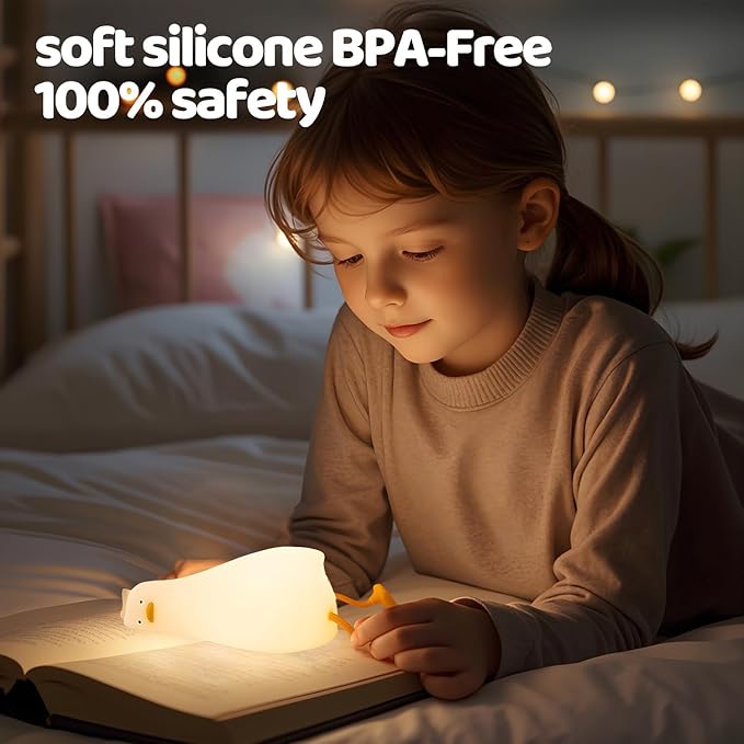 Lying Cute Duck Lamp Night Light for Kids,Cute Room Decor Silicone Duck Lamp for Baby,Night Lights for Baby Nursery,3-Colors USB Rechargeable Gift for Kids Boys and Girls Bedroom Decor - Bloomnest