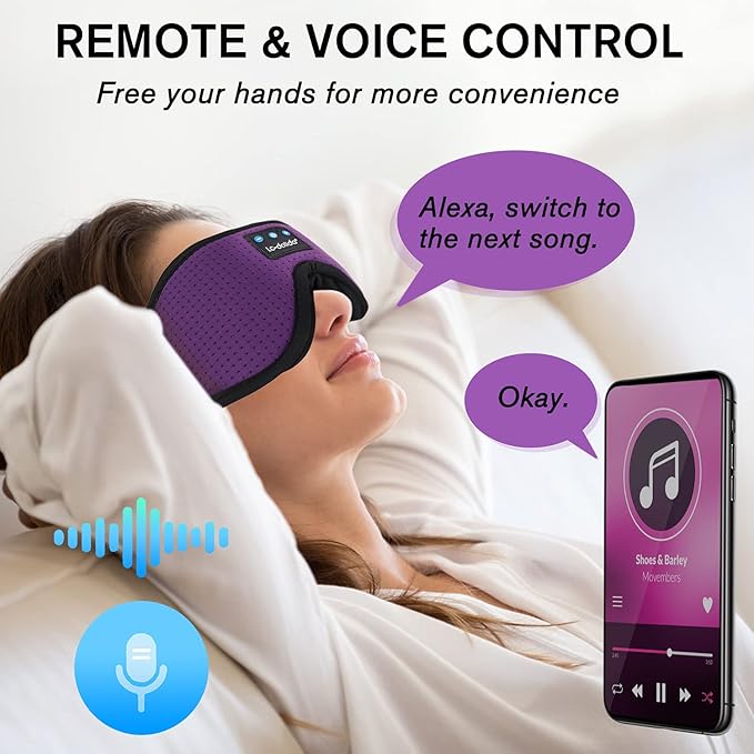 LC-dolida Sleep Headphones, Sleep Mask Bluetooth Wireless Music Eye Mask, Sleeping Headphones for Side Sleepers Sleep Mask with Bluetooth Headphones Ultra-Thin Stereo Speakers Perfect for Sleeping - Bloomnest