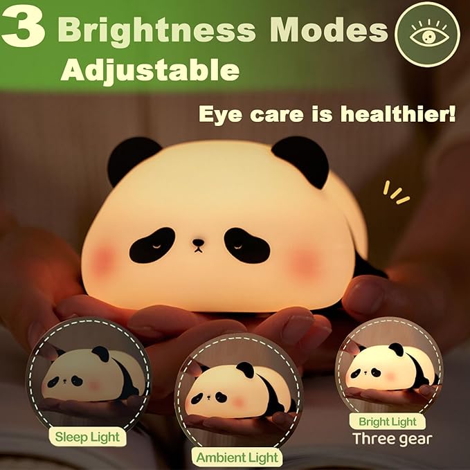 DREAMING MY DREAM Cute Panda Night Light, LED Squishy Novelty Animal Night Lamp, 3 Level Dimmable Nursery Nightlight for Breastfeeding Toddler Baby Kids Decor, Cool Gifts Kids (Panda Pangda) - Bloomnest