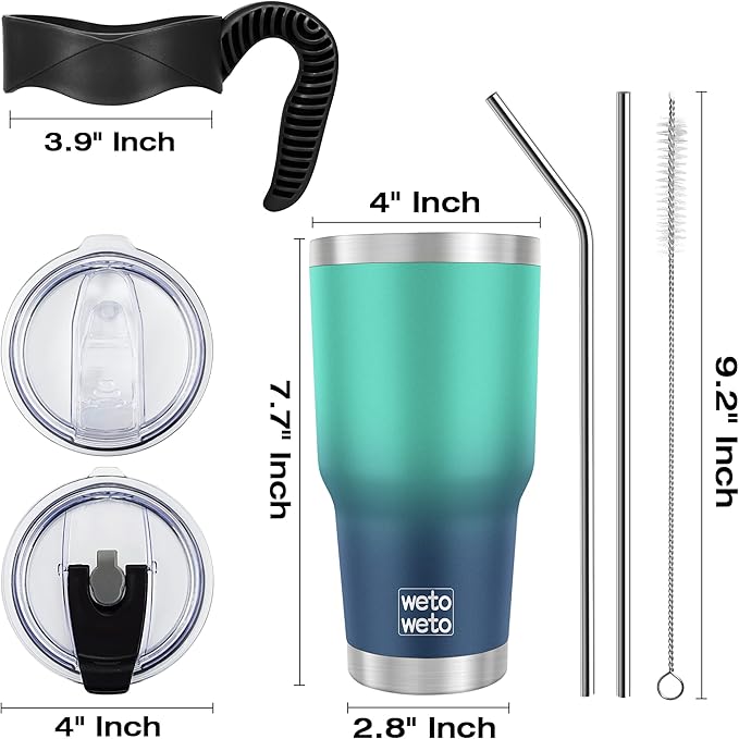 WETOWETO 30 oz Tumbler with 2 Straws and 2 Lids, Stainless Steel Insulated Vacuum Coffee Tumbler Cup, Double Wall Leakproof Travel Mug (Green-Blue Gradient, 1 Pack)