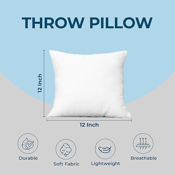 Utopia Bedding Throw Pillows (Set of 4, White), 12 x 12 Inches Pillows for Sofa, Bed and Couch Decorative Stuffer Pillow - Bloomnest