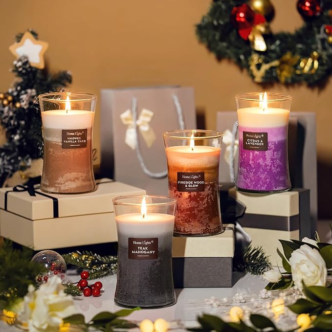 HomeLights 3-Layer Candles for Home Scented, 21.52 OZ Natural Soy Wax Scented Candles Burns Up to 100 Hours, Large Jar, Fireside Wood & Glow - Bloomnest