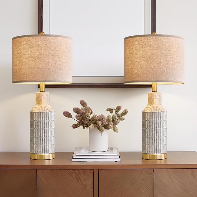 25" Modern Ceramic Lamps Single Table Lamp for Living Room Bedroom Farmhouse Nightstand Bedside Lamps - Bloomnest