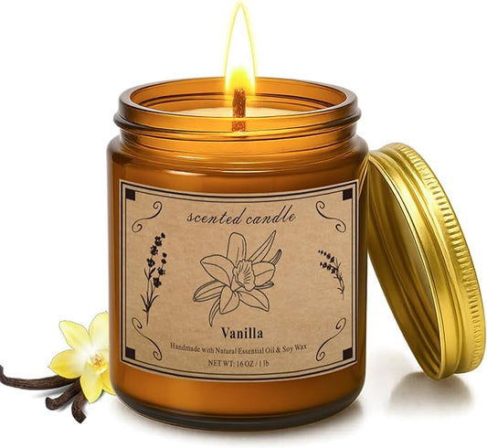 Scented Candles for Home, 16oz Large Amber Jar Scented Candle – Vanilla Soy Wax Candle with 100 Hour Burn Time, Long Lasting Aromatherapy Candle for Relaxing Home Fragrance & Gift Giving - Bloomnest