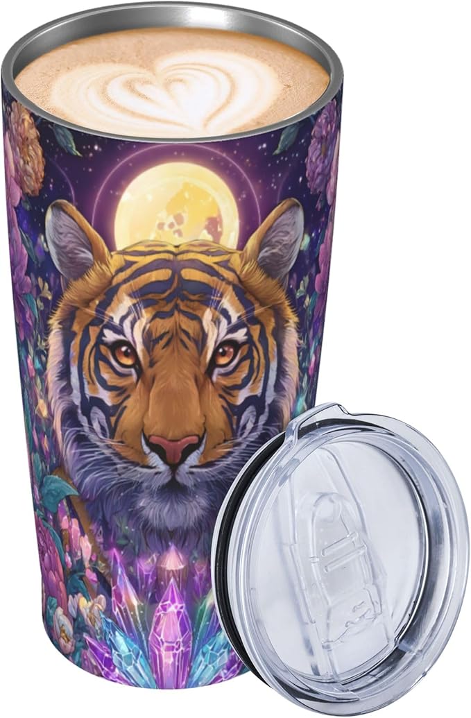 Tiger Tumbler with Lid and Straw 20 oz Stainless Steel Cup Insulated Tumbler Coffee Mug for Home Office or Car Christmas Birthday Gifts - Bloomnest