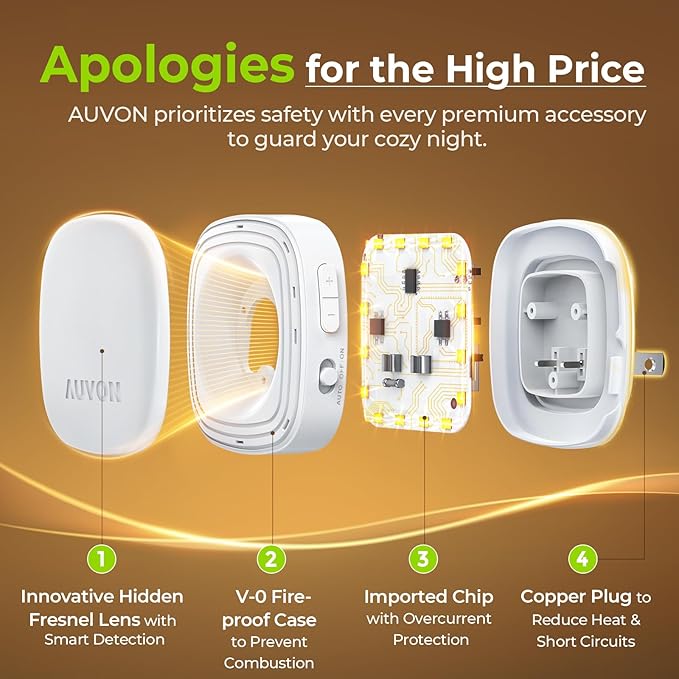 AUVON Plug-in LED Backlit Night Light with Motion Sensor & Dusk to Dawn Sensor, Dimmable Amber Nightlight with 1-50 lm Adjustable Brightness for Bedroom, Bathroom, Stairs, Hallway (4 Pack) - Bloomnest