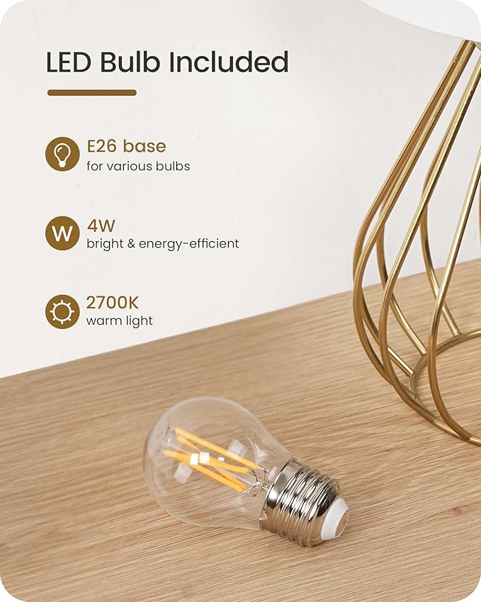 Gold Table Lamp Set of 2, Small Bedside Lamp with Gold Metal Base & White Linen Lampshade, Modern Nightstand Lamp, Little Cute Desk Lamp for Bedroom, 2700K LED Bulb Included DCW06TLP205 - Bloomnest