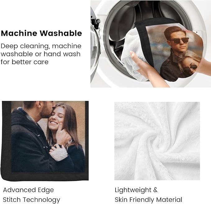 Custom Blanket Throws with Photos Text Personalized with Picture Customizable, Customize for Mom, Dad, Couple, Girlfriend, Boyfriend, Husband & Wife