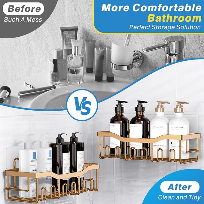 EUDELE Shower Caddy 2 Pack, Adhesive Organizer for Bathroom Storage, Home Decor & Kitchen, No Drilling, Rustproof Stainless Steel Shelf, Bathroom Decor Sets - Bloomnest