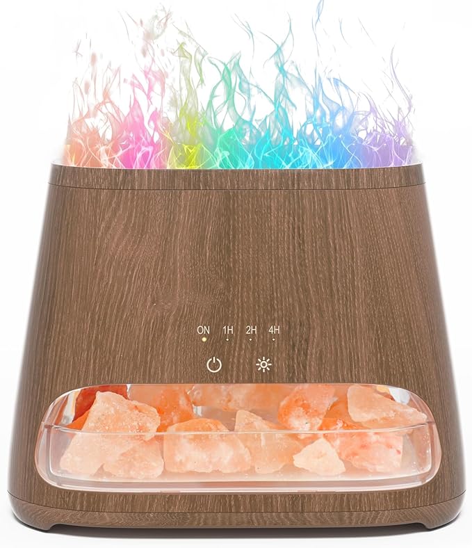 SALKING Colorful Flame Fire Diffuser Humidifier, Himalayan Salt Lamp, 7 Colors Changing Oil Diffuser, Ultra-Quiet Essential Oils Aromatherapy Diffusers for Large Room, Bedroom,150ml (Dark)