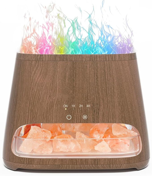 SALKING Colorful Flame Fire Diffuser Humidifier, Himalayan Salt Lamp, 7 Colors Changing Oil Diffuser, Ultra-Quiet Essential Oils Aromatherapy Diffusers for Large Room, Bedroom,150ml (Dark)