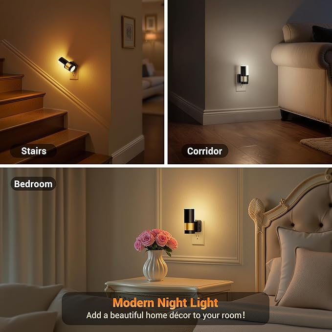 JandCase Plug in Night Light, Rotating Night Light with 3 Colors, 3000K/5000K/Amber, Dimmable Night Lights with Dusk to Dawn Sensor, 360°Rotatable, LED Nightlight for Bathroom Bedroom Hallway, 2 Pack - Bloomnest