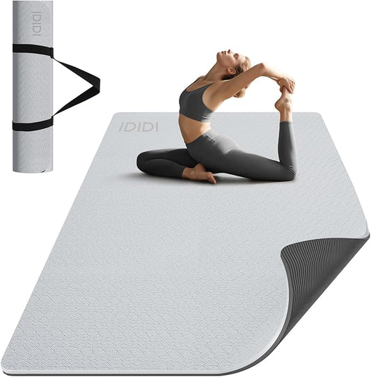 Large Yoga Mat (6'x 4') - Extra Long and Wide 72 x 48 inches, Non-Slip POE Fitness Mat, Eco-Friendly, Thick Wide Exercise Mat for Home Workouts,Ideal for Yoga and Pilates.