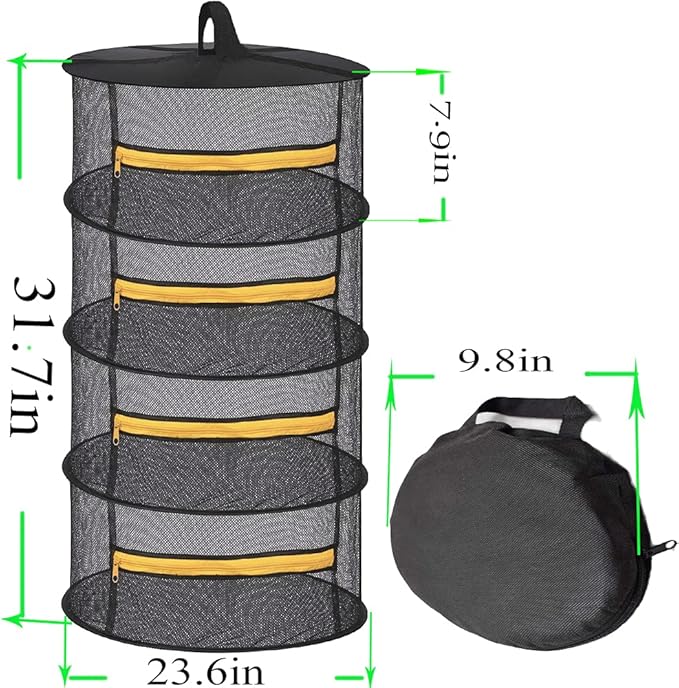 2ft 4 Layer Mesh Hanging Herb Drying Rack Dry Net Plant Drying Rack Net with Orange Zippers Can Dry Plants, Herbal，hanging dryer Hanging Mesh （ Band Garden Scissors） - Bloomnest