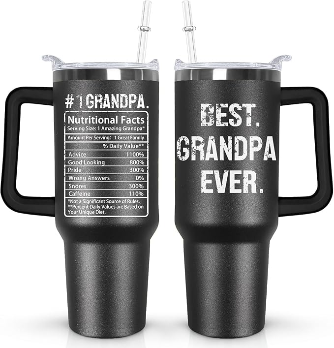 Ceovfoi 40 oz Grandpa Tumbler with Handle Lid and Straw,Black Grandpa Stainless Steel Cups Mug water Botter,Fathers Day Gift For Grandpa From Grandson,Granddaughter - Bloomnest