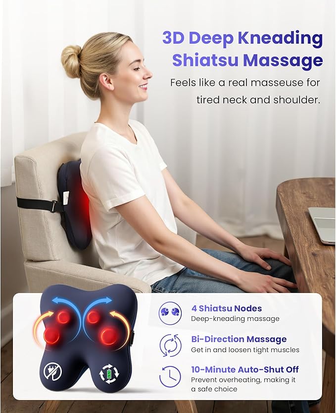 BOB AND BRAD Cordless Back Massager with Heat FSA Eligible HSA Eligible, Shiatsu Neck Massager for Pain Relief Deep Tissue, 3D Kneading Massage Pillow for Pain Relief, Birthday Gifts for Women Men - Bloomnest
