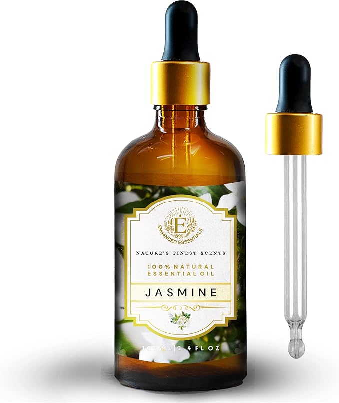 Luxurious Jasmine Essential Oil by Enhanced Essentials| Slow Distilled & Exotic| for Home,Diffusers,Skin & Hair Care,Aromatherapy,Bath,Perfume,Soap & Candle Making|with Glass Dropper|100 ml - Bloomnest