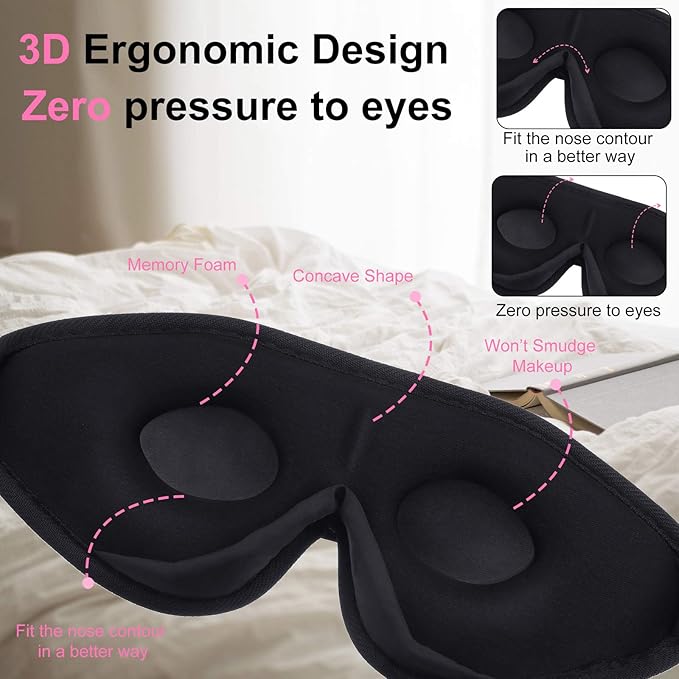 2 Pieces 3D Sleep Mask for Kids Memory Foam Contoured Eye Mask, Travel Sleep Eye Cover with Adjustable Strap, 3D Blindfolds(Pink and Grey) - Bloomnest