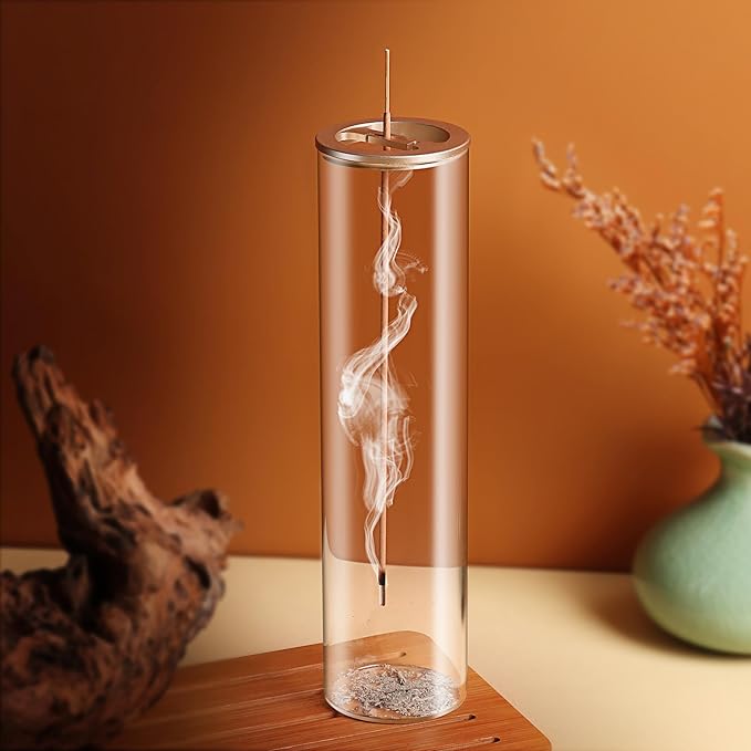 Incense Holder for Sticks [Anti-Ash Flying], Modern Insence-Stick Burner Holder with Removable Glass Ash Catcher, for Home Decor Yoga Meditation (Champagne Gold 2 Pack) - Bloomnest