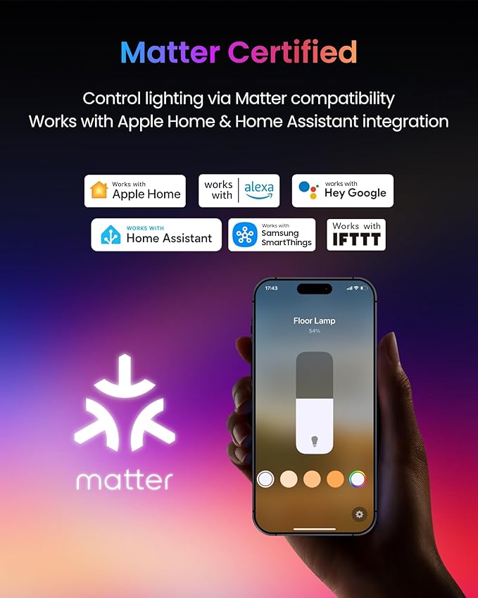 SwitchBot Floor Lamp with Matter, RGB, Warm Cool White, Corner Floor Lamp Compatible with Apple Home, Alexa, Google Home, 1200lm, Music Sync, Scene Modes, 16 Million Colors for Living Room Bedroom - Bloomnest