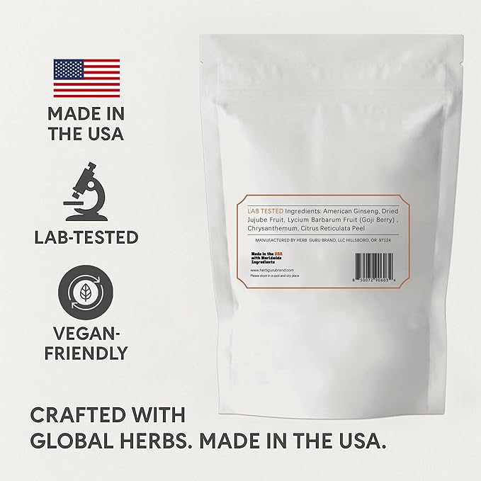 Five Element Herbal Tea Bags With American Ginseng, Chrysanthemum, Goji Berry, Jujube, And Citrus Peel | Herbal Blend For Immunity, Balance, And Vitality | 5 Count Wellness Tea Bags