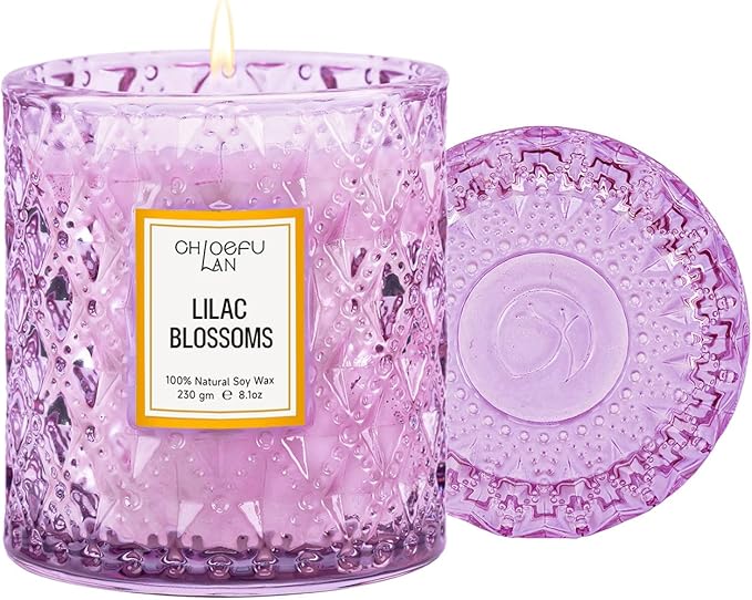 Chloefu LAN Lilac Blossoms Scented Candle, Highly Floral Fragranced Candle, Natural Soy Wax Candle Gift, Candles Gifts for Women, 55 Hours Long Burning, Home Decorative, 8.1 oz - Bloomnest