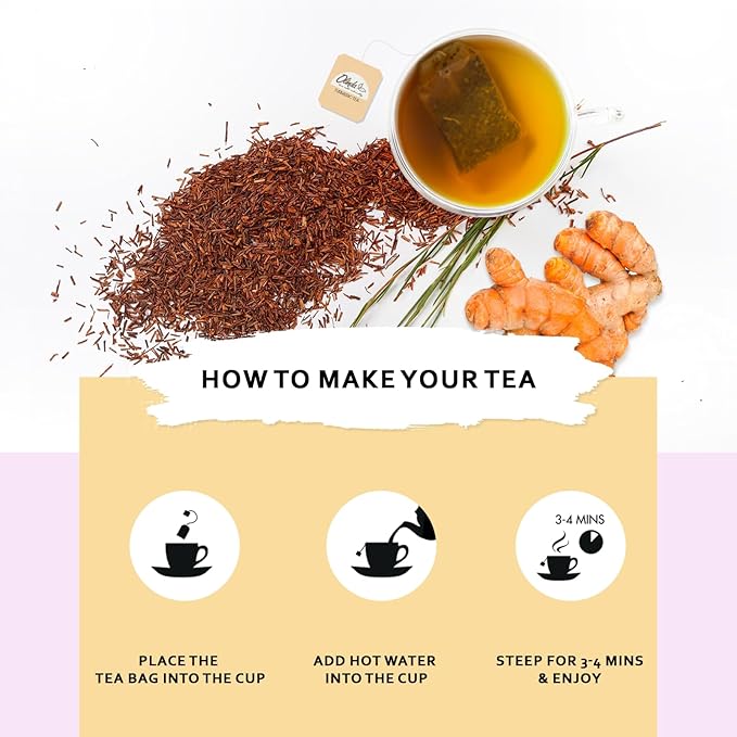 Olinda Turmeric Rooibos and Pepper Herbal Tea Organic Caffeine Free Tea for Weight Loss Detox and Antioxidant Support 28 Tea Bags Hot or Cold Brew - Bloomnest